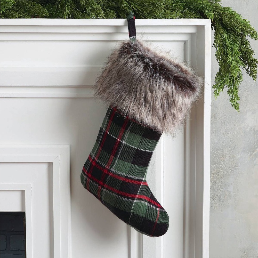 Bundle of 2 NWT Arhaus Faux Fur Tartan Stockings